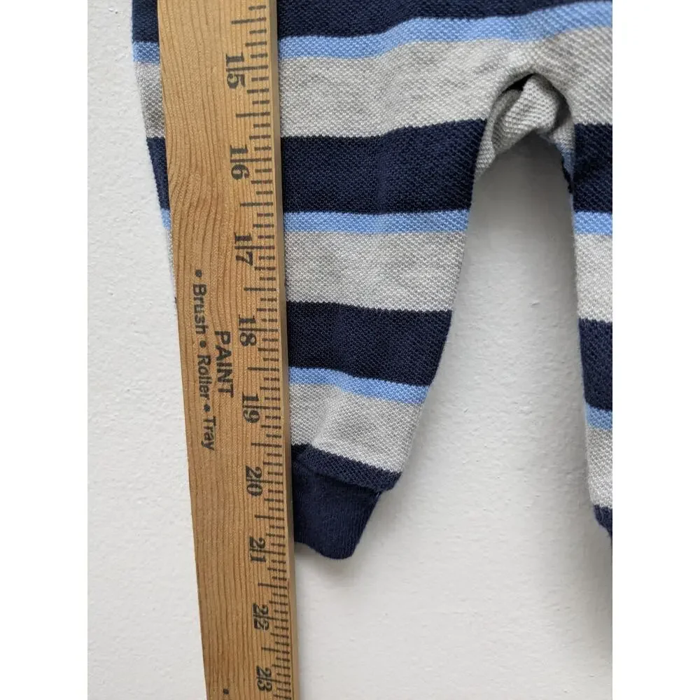 Ralph Lauren Baby Boy Coverall Blue Striped Rugby Cotton Long Sleeve 6M